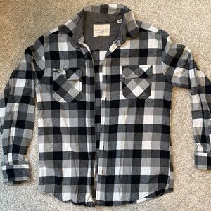 Weatherproof Black & Gray Plaid Button-Down Shirt, M